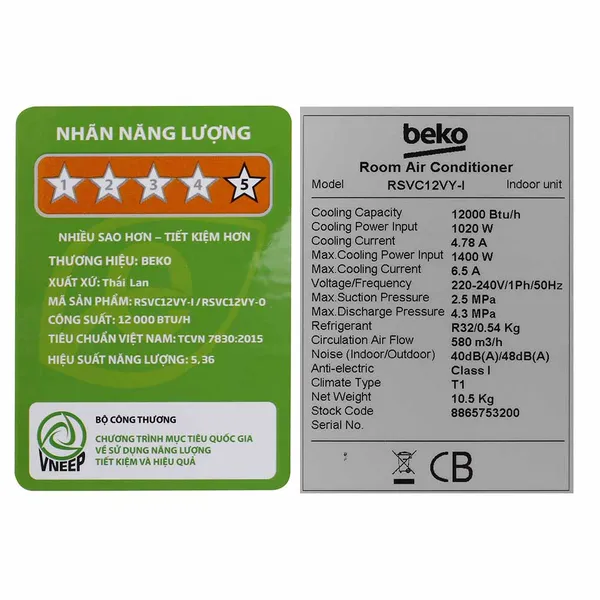 Máy Lạnh Beko Inverter 1.5 HP RSVC12VY