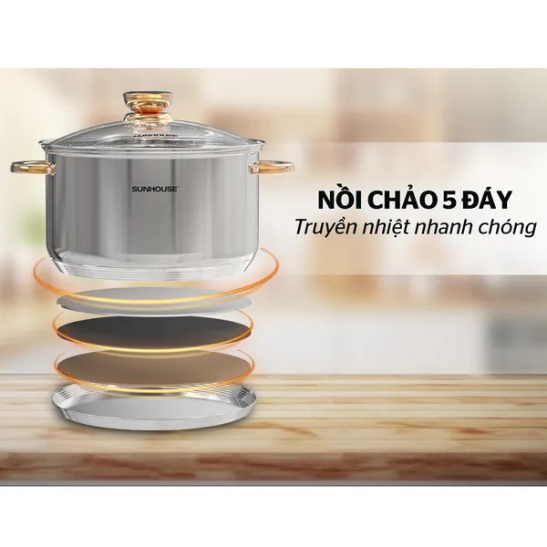 Bộ Nồi Chảo Inox 5 Đáy Sunhouse SHG789