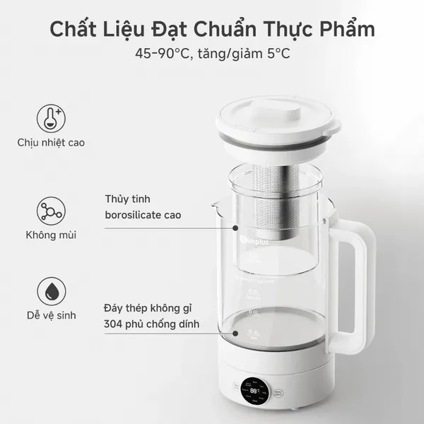 Ấm Điện Pha Trà Dưỡng Sinh Simplus YSHU001WH02