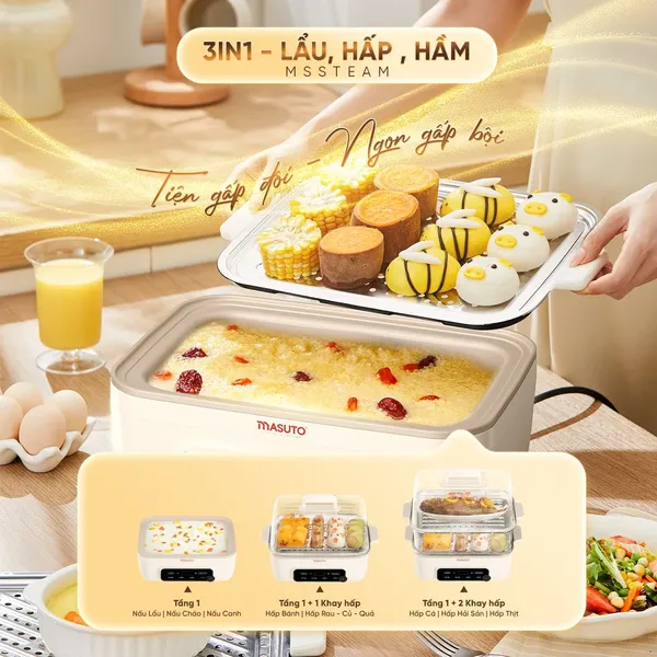 Nồi Hấp Điện Đa Năng Masuto MSSteam 14.5 Lít