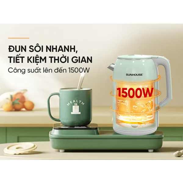 Ấm Đun Siêu Tốc Inox 2 Lớp Sunhouse SHD1364 2.8 Lít