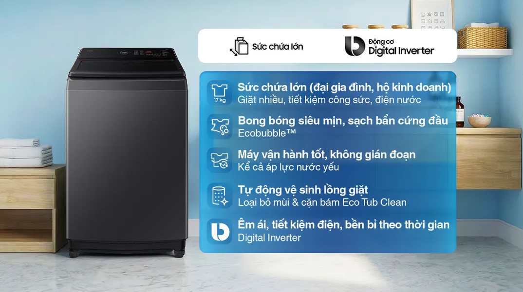 Máy Giặt Samsung Inverter 17 Kg WA40F17E7CSV