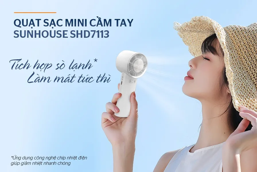 Quạt Sạc Mini Cầm Tay Có Sò Lạnh Sunhouse SHD7113