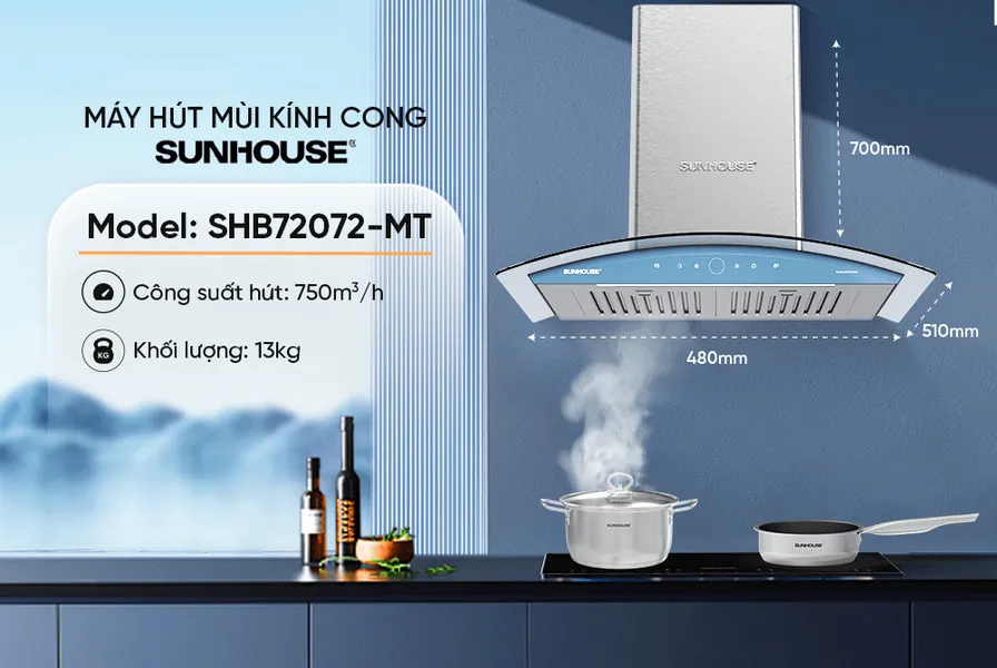 Máy Hút Mùi Kính Cong Sunhouse SHB72072-MT