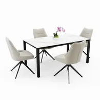 Bộ Bàn Ăn Grand T22981A-C Đen + 4 Ghế Ugo VD6819 Kem
