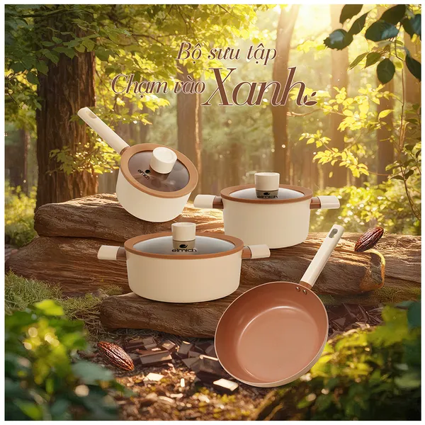 Bộ Nồi Chống Dính Ceramic Elmich Mocha EL5243MC04 Size 18,20,24, Quánh 16cm