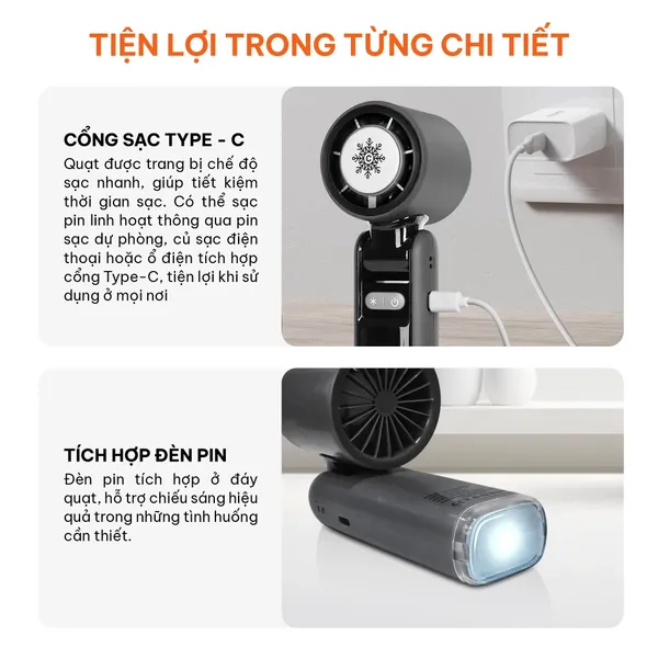 Quạt Sạc Cầm Tay Có Sò Lạnh Comet CRF1302 10W