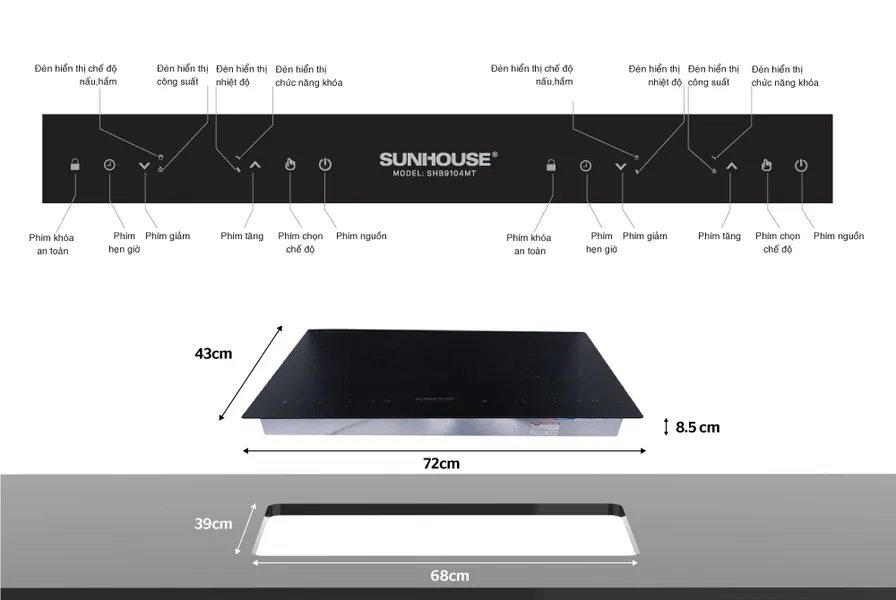 Bếp từ - hồng ngoại đôi Sunhouse SHB9104MT 4000W