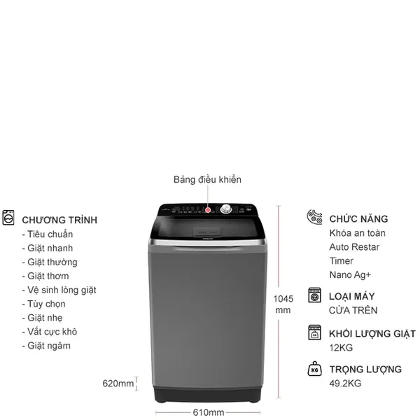 Máy Giặt Aqua 12 Kg AQW-FR120CT.S