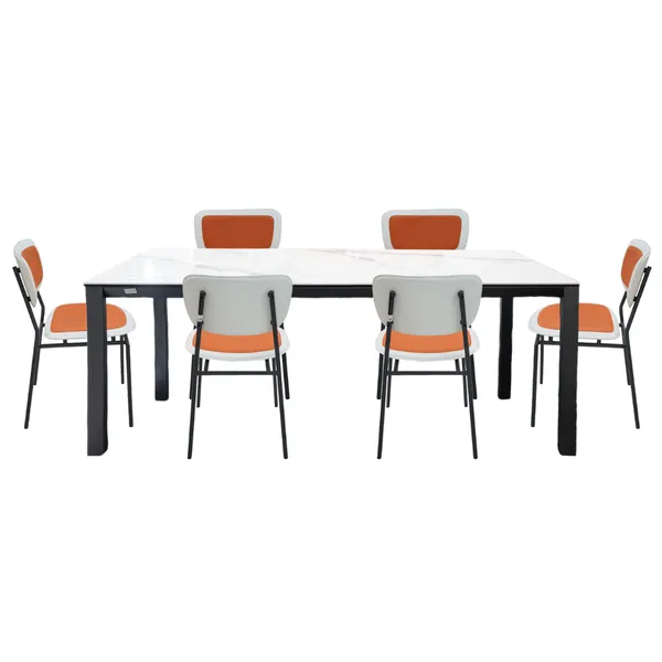 Bộ Bàn Ăn Grand T22981A-D Đen 1.8M + 6 Ghế Ăn Grand DC22526A Cam