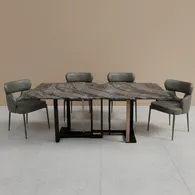 Bộ Bàn ăn Cẩm thạch Marseille DT-175 JL1907-5 + 4 Ghế ăn Meja VD6379-F Xám