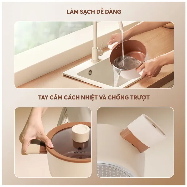Bộ Nồi Chống Dính Ceramic Elmich Mocha EL5243MC04 Size 18,20,24, Quánh 16cm