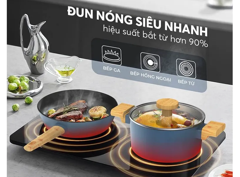 Bộ Nồi Chảo Chống Dính Vân Gỗ Elmich Nature EL-5206MG04