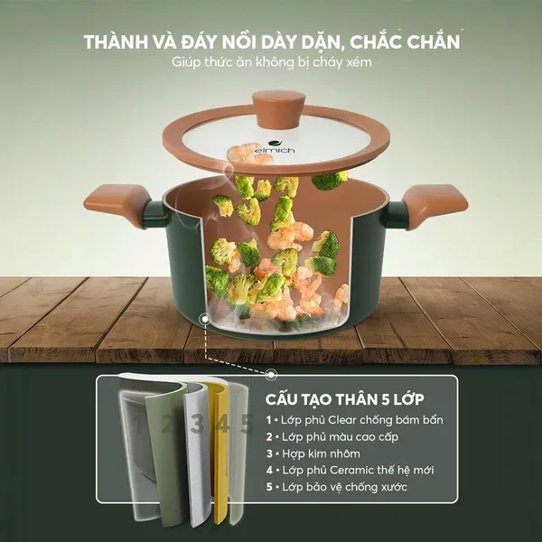 Bộ Nồi Chống Dính Ceramic Elmich Harmony EL5246PT01 Size 18, 20, 24cm