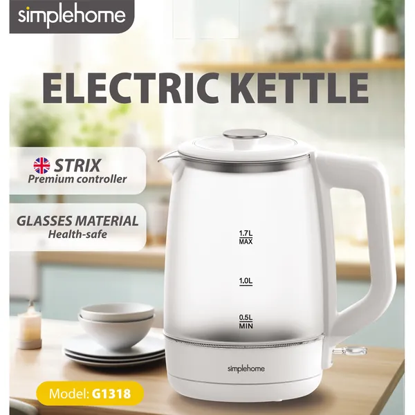 Bình Đun Siêu Tốc Thủy Tinh Simplehome G1318 1.7 Lít