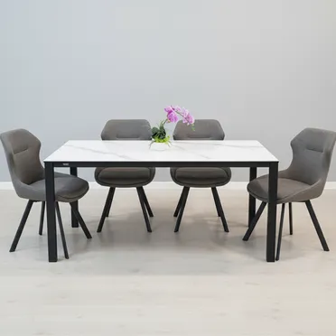 Bộ Bàn ăn Grand T22981A-D Đen + 4 Ghế ăn Zora VD6381-4 Nâu