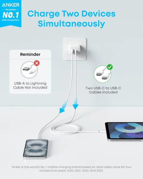 Củ Sạc Anker 312 1C1A 20W (with USB-C Cable) Trắng (White) B2B_B2348