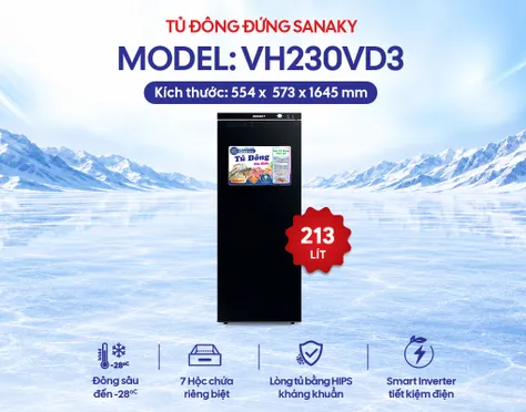 Tủ Đông Sanaky Inverter 213 Lít VH-230VD3 0