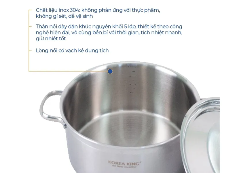 Nồi Inox 5 Lớp Đáy Liền Korea King KP-18S5PLY 2 Lít