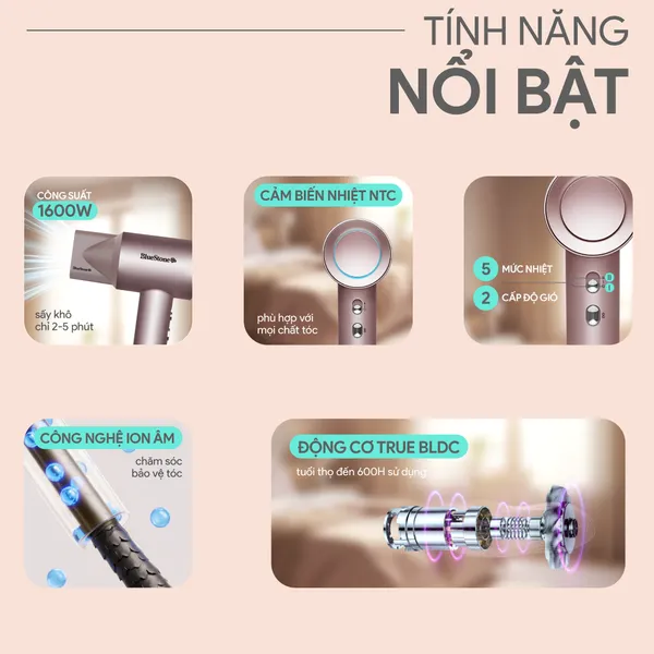 Máy Sấy Tóc Tốc Độ Cao BlueStone HDB-1965 1600W