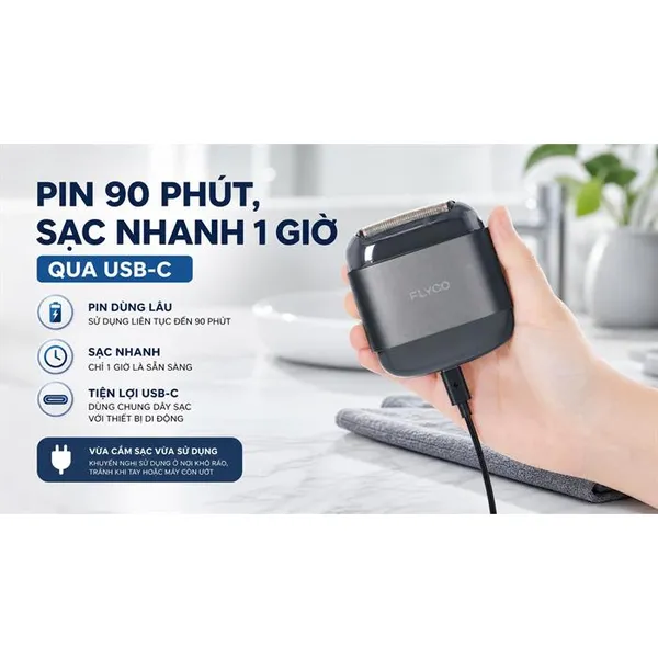 Máy Cạo Râu Điện Flyco F8VN Màu Xám