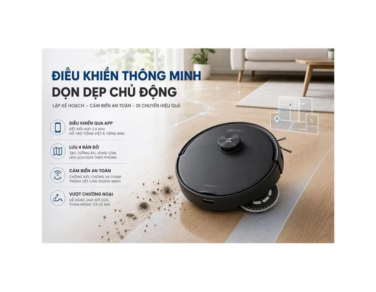 Robot Hút Bụi Lau Nhà Roborock Qrevo 2 Pro Đen