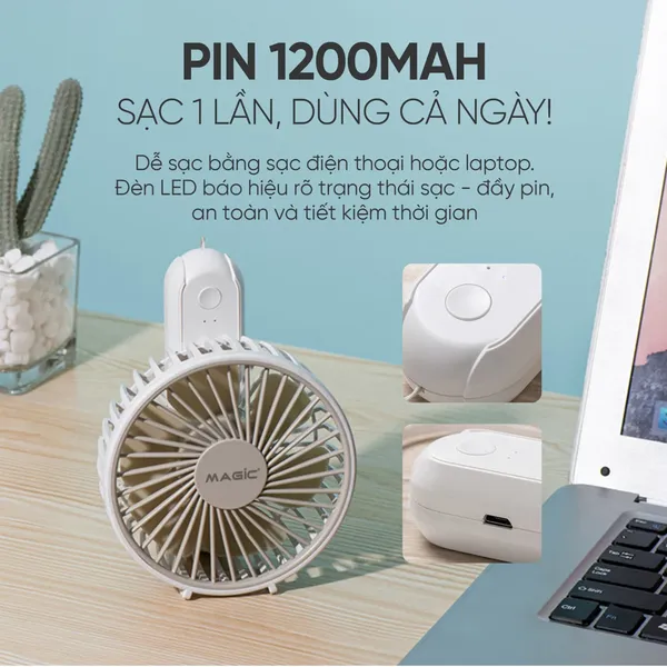 Quạt Cầm Tay Mini Magic A-011 Màu Trắng