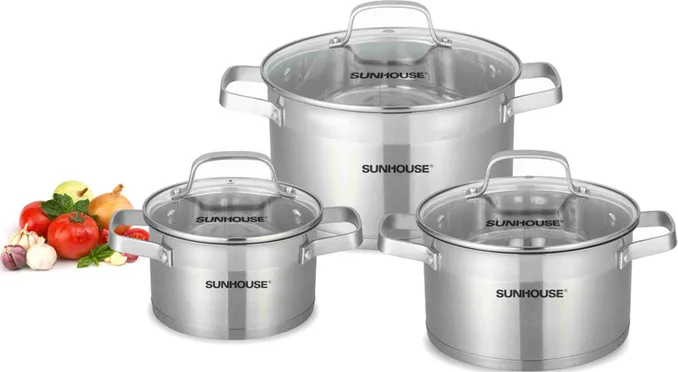 Bộ nồi inox 5 đáy Sunhouse SH780 16-20-24 cm 1