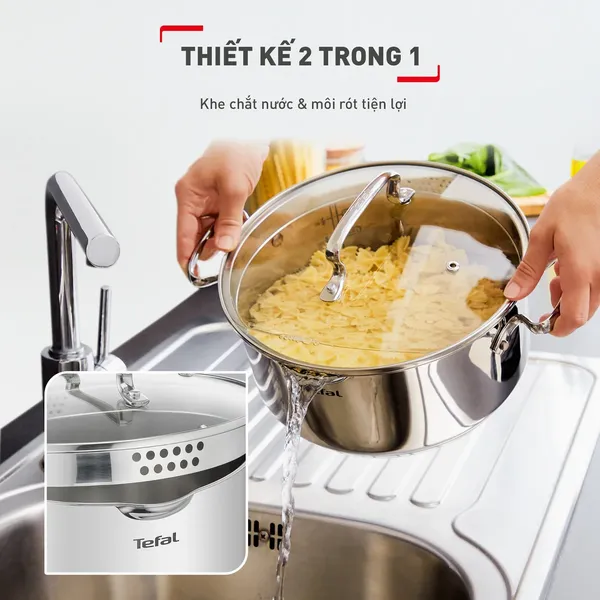Bộ 5 Nồi Inox Cao Cấp Tefal Duetto Plus, Gồm Quánh 16cm/Nồi 18cm/Nồi 20/Nồi 22cm/Nồi 24cm