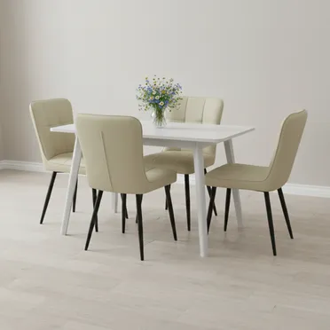 Bộ Bàn ăn Z-252S Trắng + 4 Ghế ăn CY5303 Xám