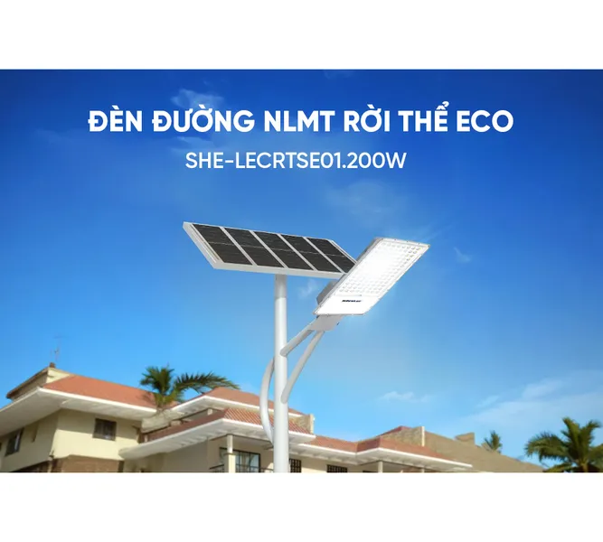 Đèn Đường Năng Lượng Mặt Trời Dùng Ngoài Trời, Sân Vườn Eco Sunhouse SHE-LECRTSE01.200W