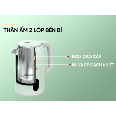Ấm Đun Siêu Tốc Inox 2 Lớp Sunhouse SHD1364 2.8 Lít 8