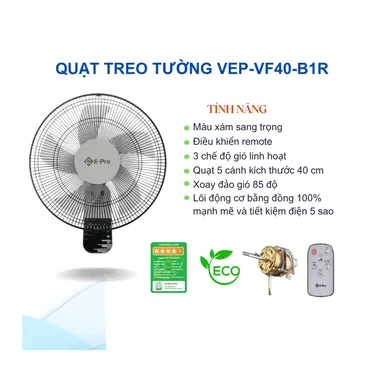 Quạt Treo Tường Có Remote E-Pro VEP-WF40-B1R 55W 4