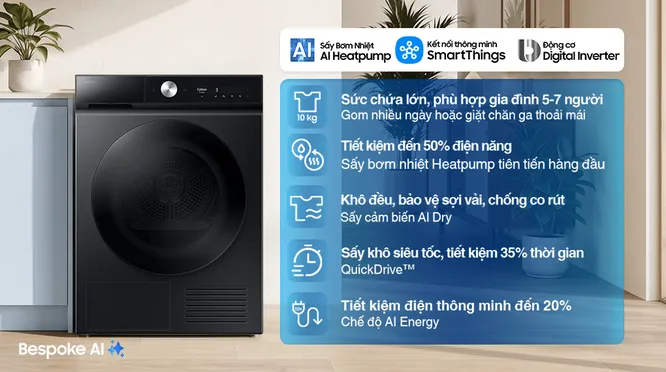 Máy Sấy Bơm Nhiệt Samsung 10 Kg DV10BB9440GBSV