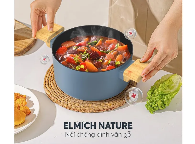 Bộ Nồi Chảo Chống Dính Vân Gỗ Elmich Nature EL-5206MG04