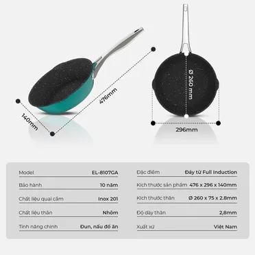 Chảo Chống Dính Full Induction Elmich EL-8107GA Size 26cm 12