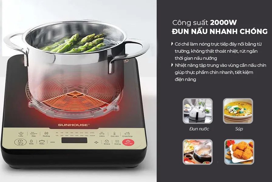 Bếp Từ Đơn Sunhouse SHD6869 2000W (Tặng Kèm Nồi)