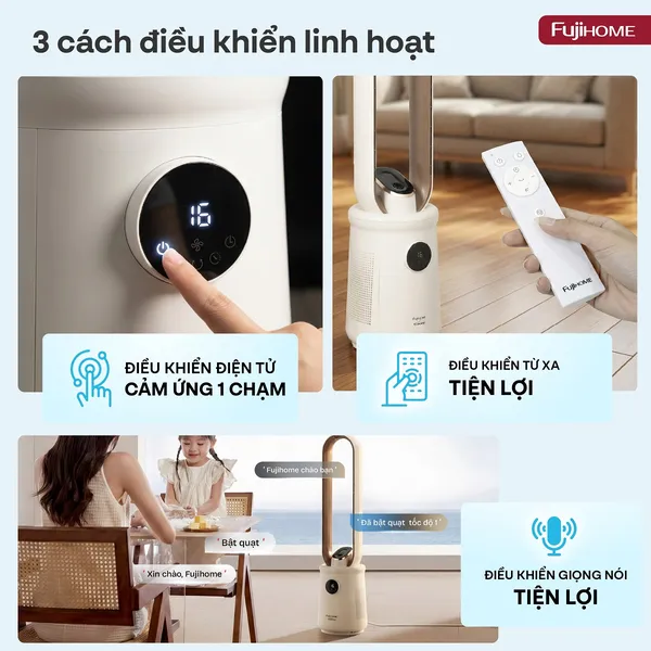 Quạt Không Cánh Điều Khiển Giọng Nói Fujihome Luxury BF15-HEPA-VOICE (Màu trắng)