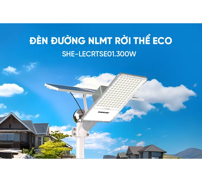 Đèn Đường Năng Lượng Mặt Trời Dùng Ngoài Trời, Sân Vườn Eco Sunhouse SHE-LECRTSE01.300W