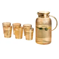 Bộ Bình Ly Thủy Tinh Deli Sea Sọc Vàng 7 Món