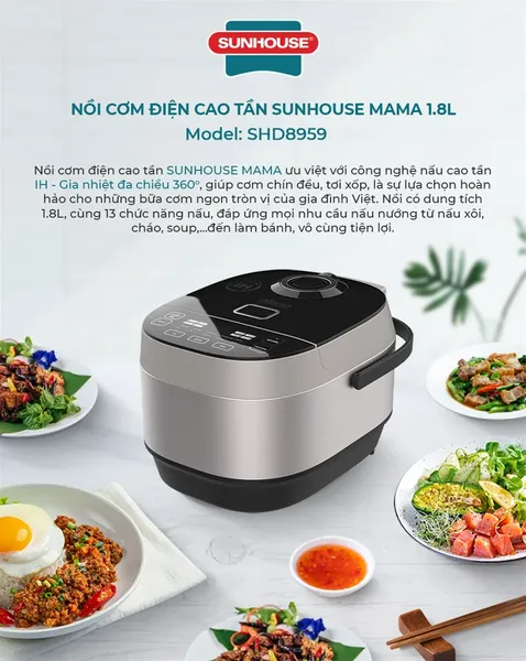 Nồi Cơm Điện Cao Tần Sunhouse MAMA SHD8959 1.8 Lít