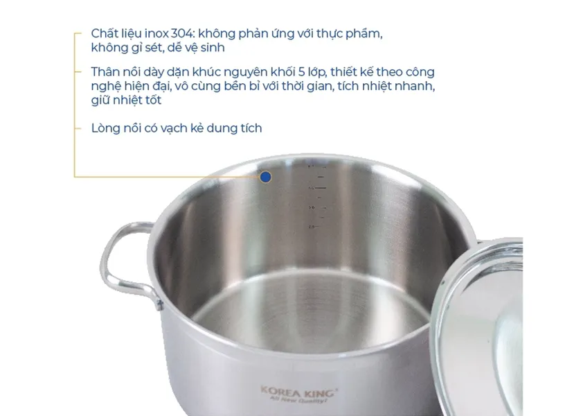 Nồi Inox 5 Lớp Đáy Liền Korea King KP-20S5PLY 3 Lít