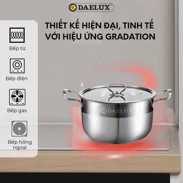 Bộ 3 Nồi Inox 304 Đáy Từ 5 Lớp Daelux DXSP-GS3