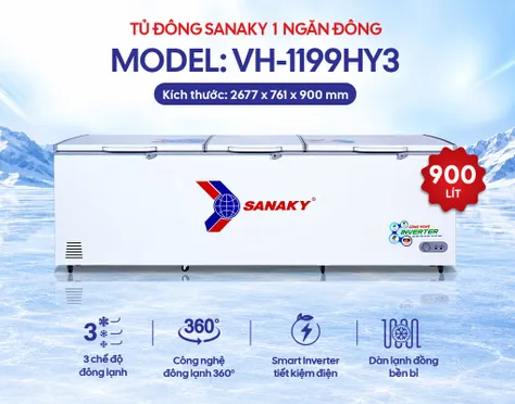 Tủ Đông Sanaky Inverter 900 Lít VH-1199HY3 0