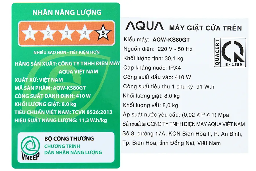 Máy Giặt Aqua 8 Kg AQW-KS80GT.S