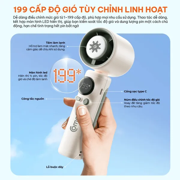 Quạt Sạc Cầm Tay Có Sò Lạnh Comet CRF1202 10W