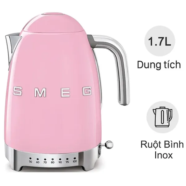 Ấm Đun Chỉnh Nhiệt Độ Smeg Hồng KLF04PKEU (535.44.046)