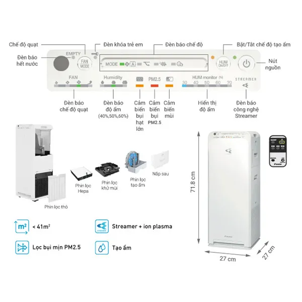 Máy Lọc Không Khí Tạo Ẩm Daikin MCK55TVM6