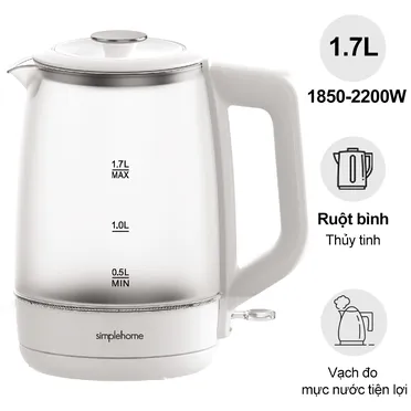 Bình Đun Siêu Tốc Thủy Tinh Simplehome G1318 1.7 Lít