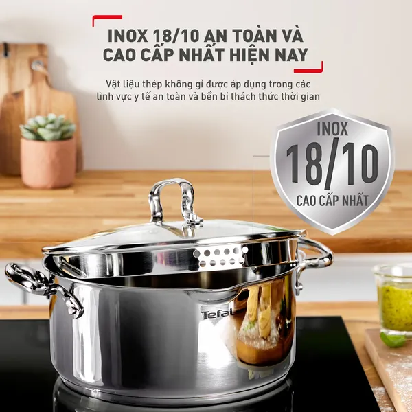 Bộ 5 Nồi Inox Cao Cấp Tefal Duetto Plus, Gồm Quánh 16cm/Nồi 18cm/Nồi 20/Nồi 22cm/Nồi 24cm